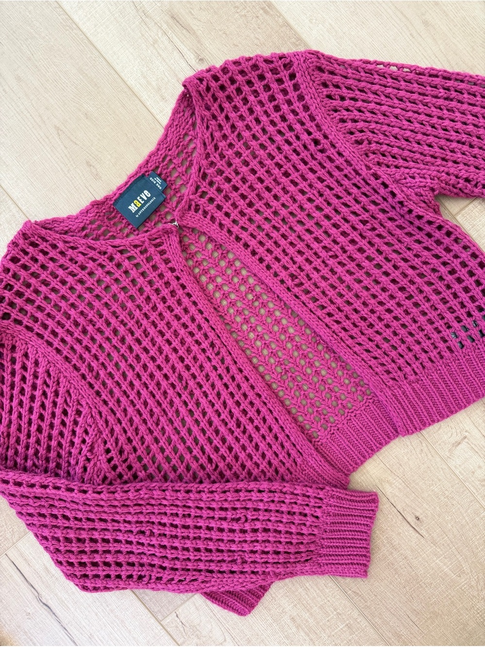 Anthropologie Maeve Open-Knit Crochet Cropped Cardigan Sweater-One Size